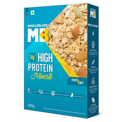 MuscleBlaze High Protein Muesli Mix - Fruits & Nut 400 gm - Nutritional Bars