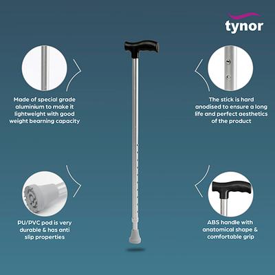 Tynor Walking Stick L Type Universal L08 Golden 1's - Wheelchairs & Walking Sticks