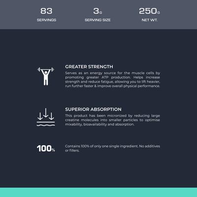 Nutrabay Pure Creatine Monohydrate Amino Acid Powder - Unflavoured 250 gm - Amino Acids