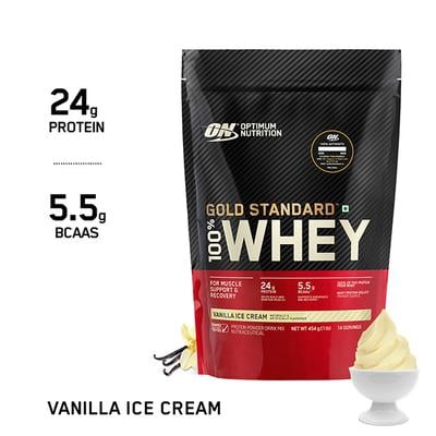 Optimum Nutrition (ON) 100% Whey Gold Standard Powder - Vanilla Ice Cream 1 lb - Whey Proteins
