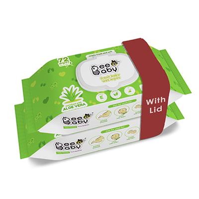Beebaby Fresh Baby Wet Wipes with Plastic Lid, Contains Aloe Vera 72 Pieces each 2's - Cotton Buds & Balls