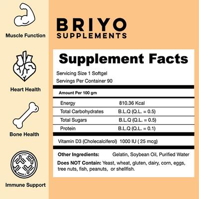 Briyo Vitamin D3 1000 IU Softgel 90's - Multi-Vitamins