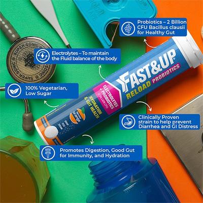 Fast&Up Reload Probiotics Effervescent Tablet - Orange Flavour 20's - Workout Essentials