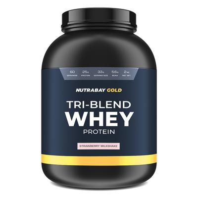Nutrabay Gold Tri-Blend Whey Protein Powder - Strawberry Milkshake Flavour 2 kg - Whey Proteins