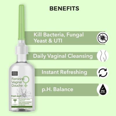 SheNeed Feminine Vaginal Douche-Fresh Scent- With Ph-3.5. Daily Vaginal Cleansing And Protection From UTI, Fungus & Yeast 133 ml - Intimate Care