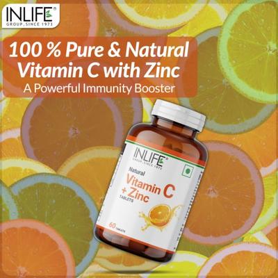 Inlife Natural Vitamin C + Zinc 1000 mg Tablet - Orange Flavour 60's - Vitamin C