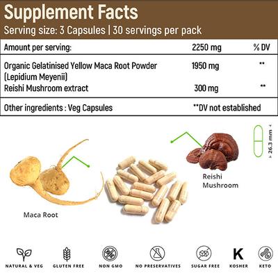 Rooted Active Naturals Maca Root with Reishi Veg Capsule 90's - Sexual Healthcare