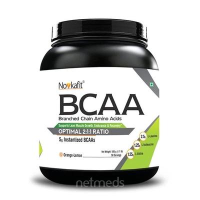 Novkafit BCAA Powder 25 Servings Orange-Lemon Flavour 500 gm - Bcaa Supplements