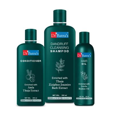 Dr Batra's Dandruff Cleansing Shampoo 500 ml + Conditioner 200 ml + Hair Oil 200 ml - Hair Treatment