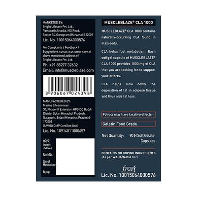 MuscleBlaze CLA 1000 Soft Gelatin Capsule 90's - Workout Essentials