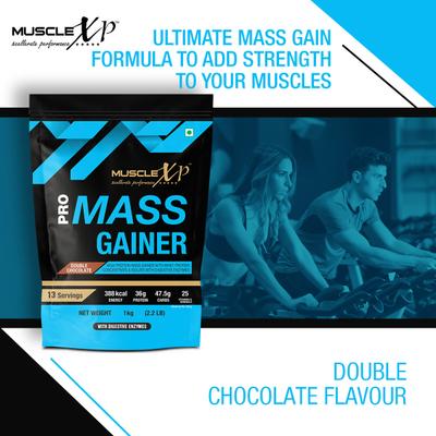 MuscleXP Pro Mass Gainer - Double Chocolate 1 kg + Shaker 1's - Weight Gain