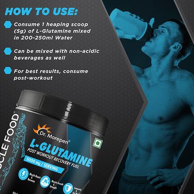 Dr. Morepen Muscle Food L Glutamine Post Workout Powder 250 gm - Workout Essentials