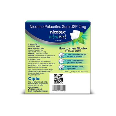 Nicotex 2 mg Sugar Free Nicotine Gums - Ultra Mint 9's - Nicotine Gums/Lozenges