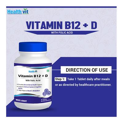 Healthvit Vitamin B12 + D3 with Folic Acid Tablet 60's (N) - Multi-Vitamins