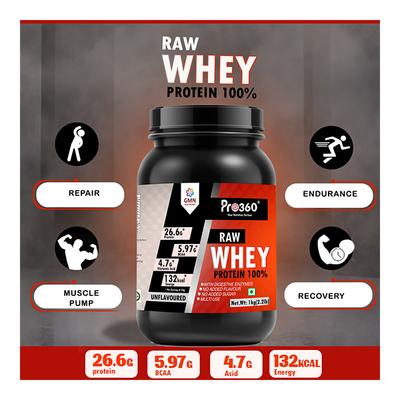 Pro360 Raw Whey Protein Powder - Unflavoured 1 kg - Whey Proteins