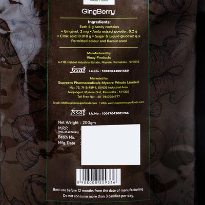 Supreem Super Foods GingBerry Candy 200 gm - Herbal Dietary Supplement
