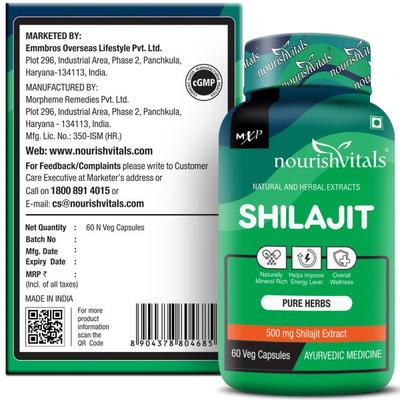 NourishVitals Premium Shilajit 500 mg Veg Capsule 60's - Sexual Care