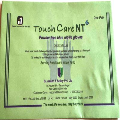 Touch Care NT Powder Free Blue Nitrile Gloves 2's - Gloves - S
