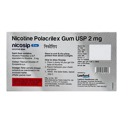 NICOSIP SUGAR FREE MINT FLAVOUR 2mg Gum 10's - Smoking cessation