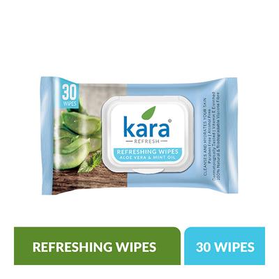 Kara Refreshing Face Wipes - Aloe Vera & Mint Oil 30's - Facial Wipes & Tissues