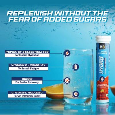 MuscleBlaze Fuel One Sports Hydr8 Effervescent Tablet - Zesty Orange 15's - Workout Essentials