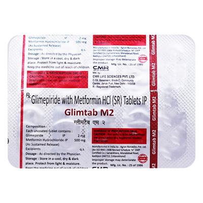 GLIMTAB M 2mg/500mg Tablet 10's - Diabetes-Ant