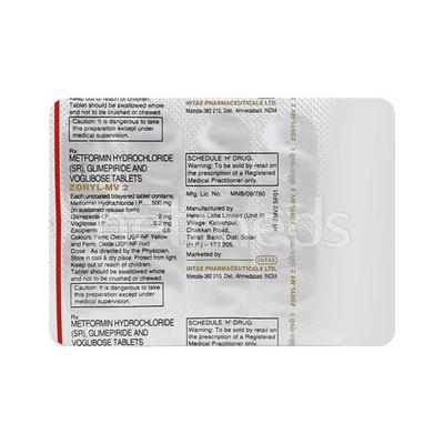 Zoryl MV 2mg Tablet 10'S - Diabetes-Ant