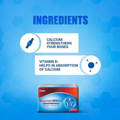 Maxirich Cal 500 Tablet (20 X 15's) - Calcium And Minerals