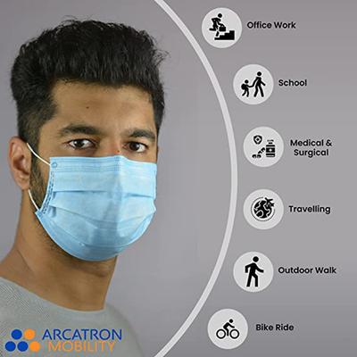 Arcatron 3 Ply Disposable Surgical Face Mask - Blue (Pack of 50) - Face Mask