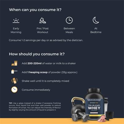 Nutrabay Gold Tri-Blend Whey Protein Powder - Strawberry Milkshake Flavour 2 kg - Whey Proteins