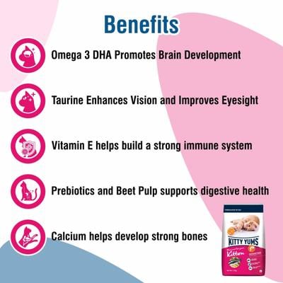 Kitty Yums Kitten(1-12 Months) Dry Cat Food, Ocean Fish 1200 gm - Petfood