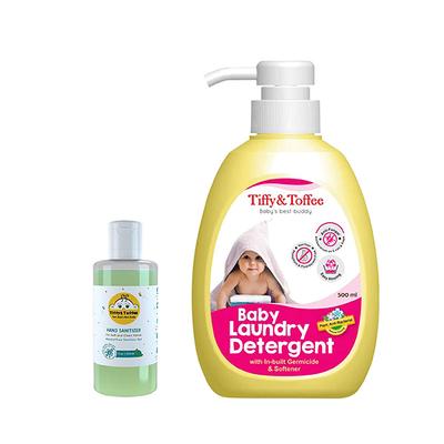 Tiffy & Toffee Non-Alcoholic Hand Sanitizer - Tulsi 100 ml + Baby Laundry Detergent 500 ml - Baby Skin Care