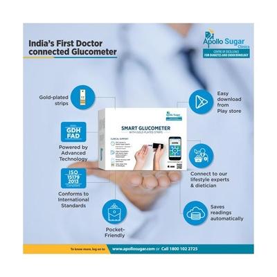 Apollo Sugar Glucome Glucometer + Glucome Strips 25's + 1 Video Doctor Consultation - Blood Glucose Monitors/Strips