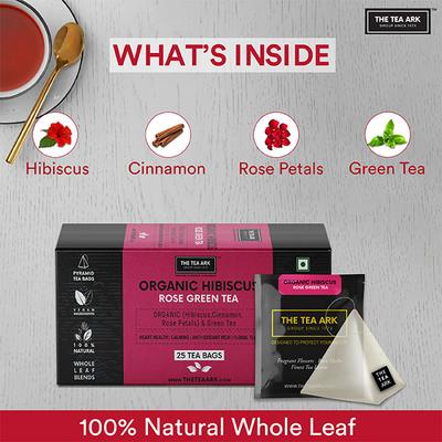 The Tea Ark Organic Tea Bags- Hibiscus Tea, Cinnamon and Rose Petals, with Natural Green Tea 25's - Green/Herbal Teas