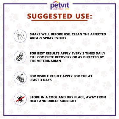 Petvit Wound Healer Spray- For All Breeds Dogs & Cats 100 ml - Pet Grooming