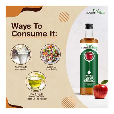 NourishVitals Apple Cider Vinegar with Mother Vinegar (Raw Unfiltered & Undiluted) 500 ml - Apple Cider Vinegars