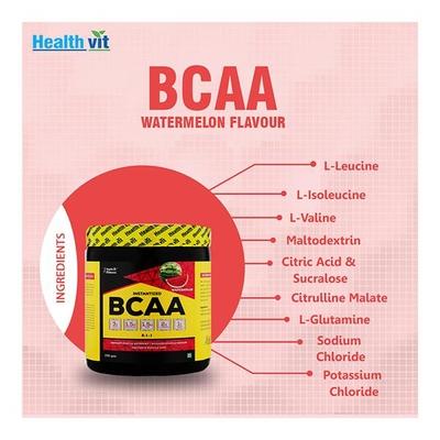HealthVit Fitness BCAA 6000 Powder - Watermelon 200 gm - Bcaa Supplements