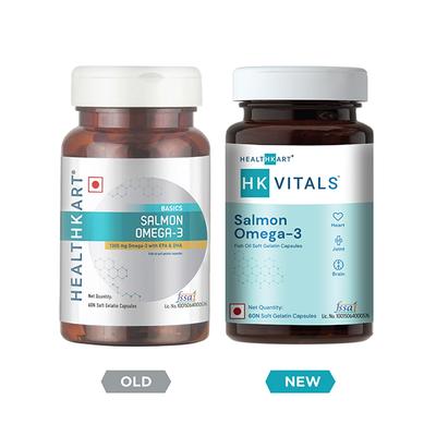 HealthKart HK Vitals Salmon Omega 3 Fish Oil Soft Gelatin Capsule 60's - Omega Fish Oil Fatty Acids