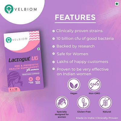 Velbiom Lactogut UG Pre & Probiotic Capsule (3 x 10's) (N) - Digestive Health