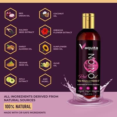 Vaquita Red Onion Oil with 16 Herbs and Vitamin E 200 ml - Hair Oils