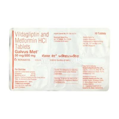 Galvus Met 50mg/850mg Tablet 10'S - Diabetes-Ant