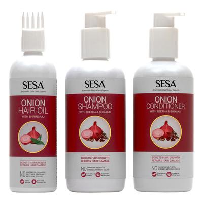 Sesa Onion Hair Growth & Damage Repair Kit (Sesa Onion Hair Oil 200 ml + Sesa Onion Shampoo 300 ml + Sesa Onion Conditioner 300 ml) - Personal Care (Ayush)