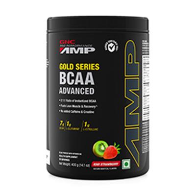 GNC AMP Gold Series BCAA Advanced Powder with Vitamin B6 - Kiwi Strawberry Flavour 400 gm - Bcaa Supplements