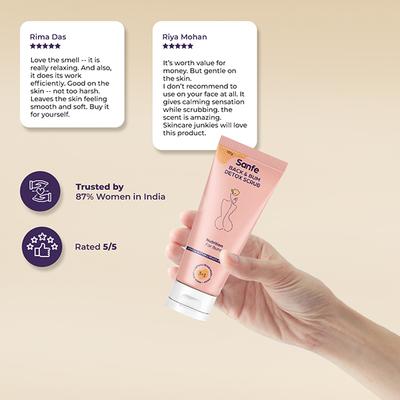 Sanfe Back & Bum Detox Scrub - Cocoa Butter & Peach Extracts 100 gm - Scrubs & Exfoliants