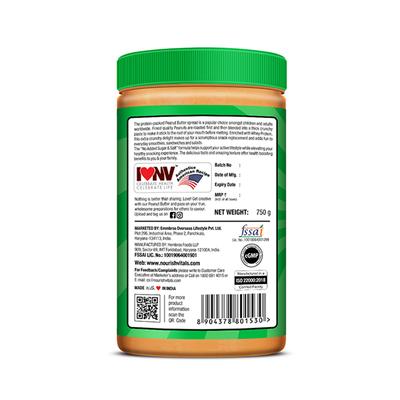 NourishVitals Protein Peanut Butter (Extra Crunchy) - Unsweetened 750 gm - Nutritional Bars