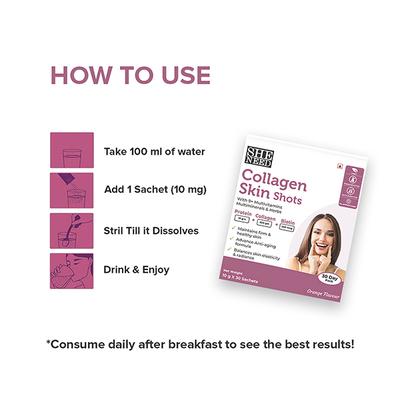SheNeed Collagen Skin Shots Sachet - Orange (Pack of 30 x 10 gm) - Hair & Skin