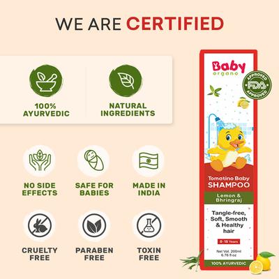 Baby Organo Ayurvedic Tomatino Baby Shampoo - Lemon & Bhringraj 200 ml - Baby Shampoo