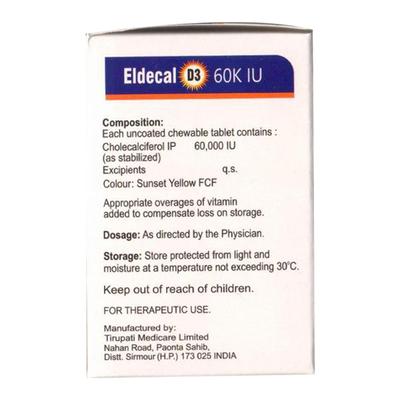 ELDECAL D3 60K IU ORANGE FLAVOUR SUGAR FREE Chewable Tablet 4's - Supplements-Vit