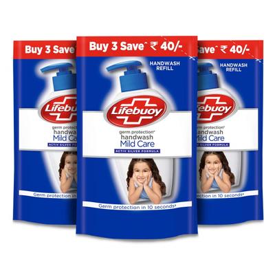 Lifebuoy Mild Care Germ Protection Hand Wash Refill (Pack of 3 x 185 ml) - Hand Wash & Soaps