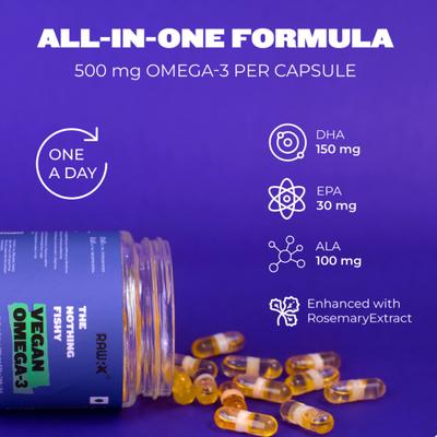 RawRX Vegan Omega 3 Capsule 60's - Omega Fish Oil Fatty Acids